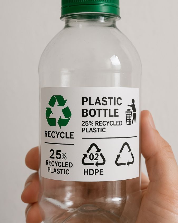Botella de plástico con etiquetado normativo
